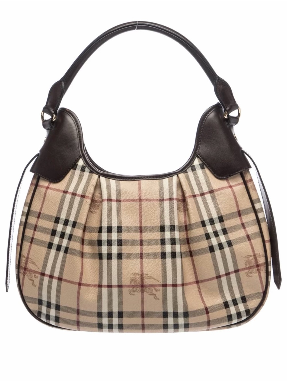 Burberry Beige Check Shoulder Bag with Brown Trim